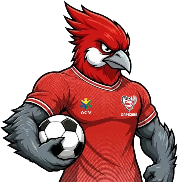 Mascote Cardeal com a camisa vermelha da ACF